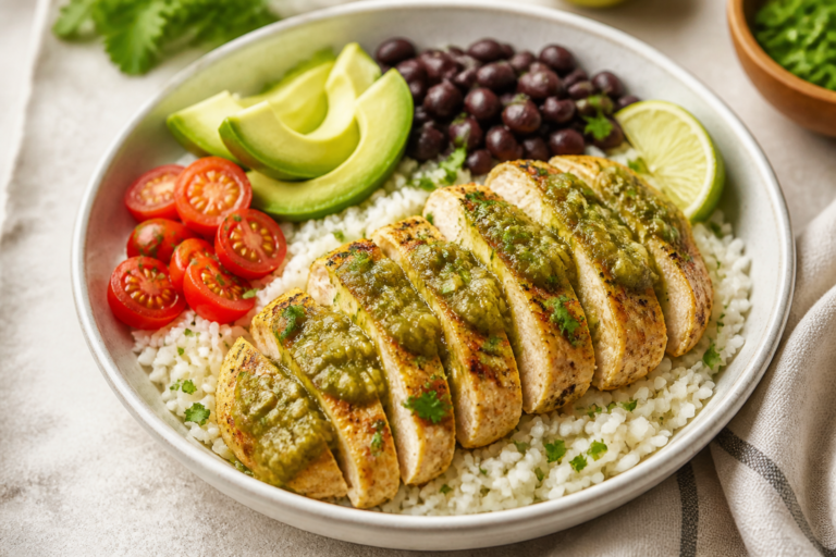 Salsa Verde Chicken Rice Bowls – Bright, Zesty, and Weeknight-Friendly