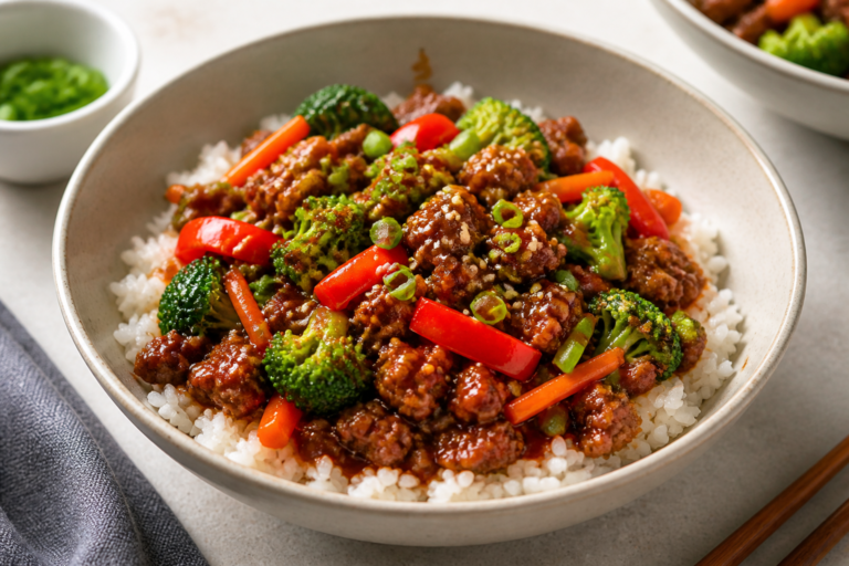 Healthy Mongolian Ground Beef Bowls – Fast, Flavorful, and Better-for-You