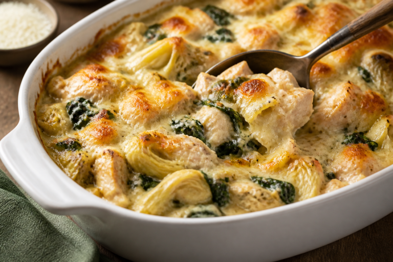 Spinach Artichoke Chicken Casserole – Creamy, Comforting, and Weeknight-Friendly