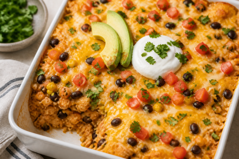 Chicken Burrito Bowl Casserole – Comforting, Crowd-Pleasing, and Easy