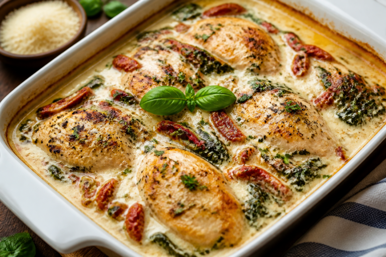 High Protein Tuscan Chicken Casserole – Comforting, Creamy, and Satisfying