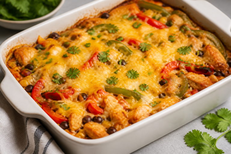 Cheesy Chicken Fajita Protein Casserole – A Cozy, High-Protein Weeknight Win