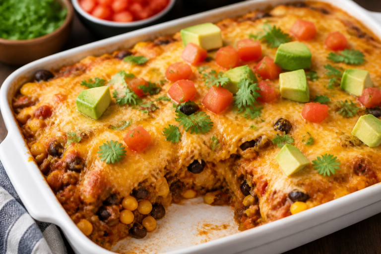 Ground Turkey Enchilada Bake – A Cozy, Crowd-Pleasing Weeknight Dinner