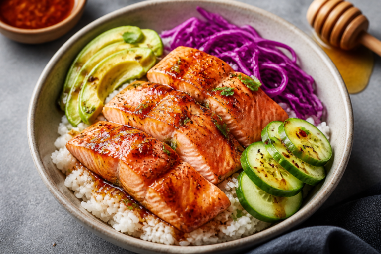 Hot Honey Glazed Salmon Bowls – Sweet, Spicy, and Weeknight Easy