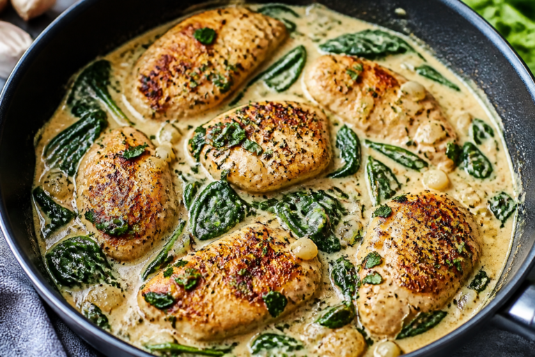 Creamy Garlic Chicken & Spinach Skillet – A Cozy, One-Pan Dinner