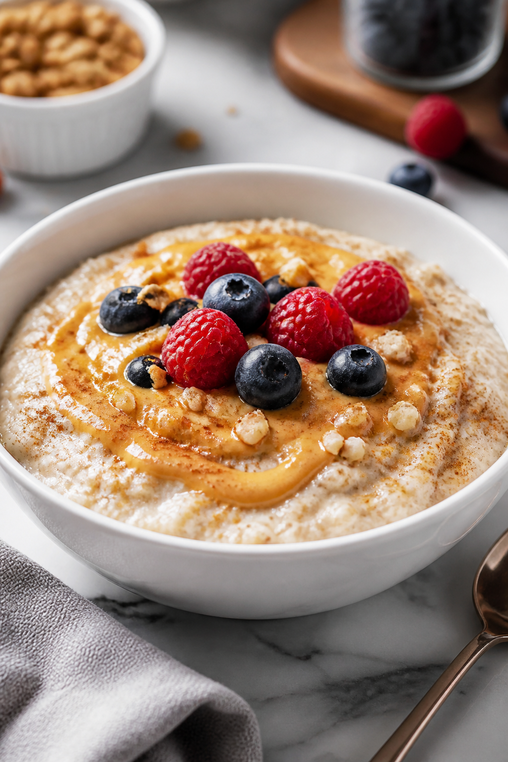 Final dish presentation â CafĂŠ-style serving: Beautifully plated overnight oats transferred to a
