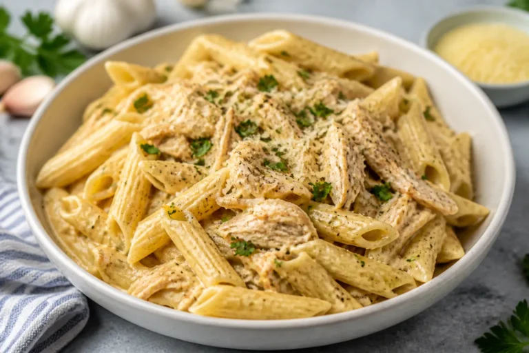 High Protein Rotisserie Chicken Garlic Parmesan Pasta – Easy, Creamy, and Satisfying