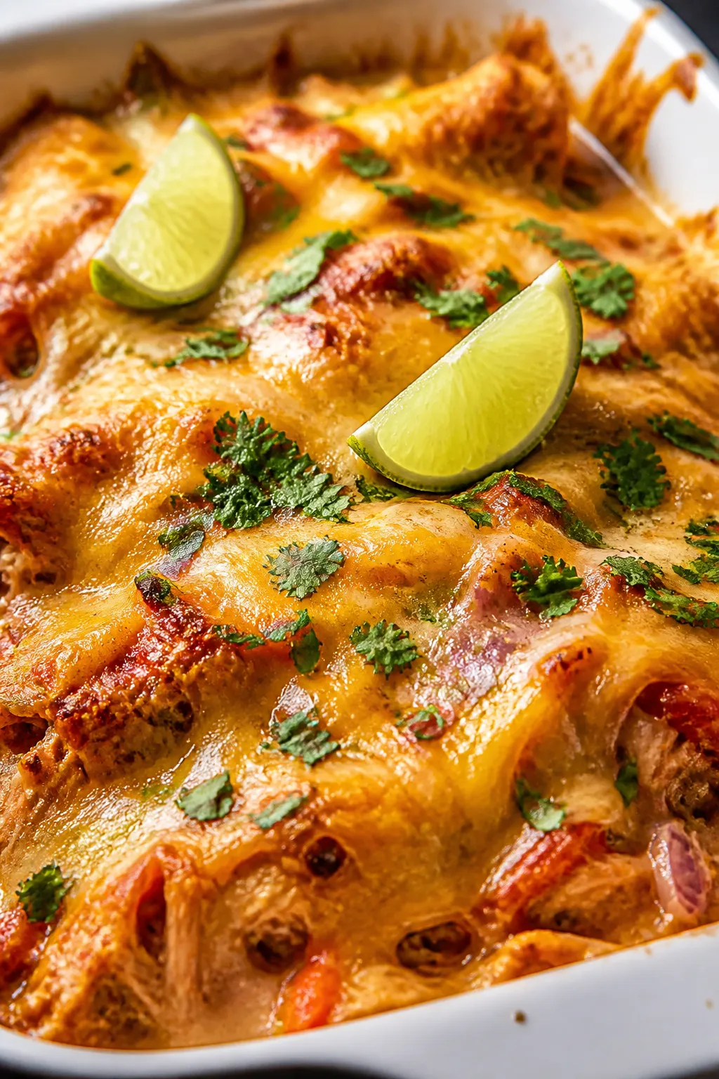 Close-up detail: A golden, bubbly layer of melted Mexican-blend cheese on the Low Carb High Protein