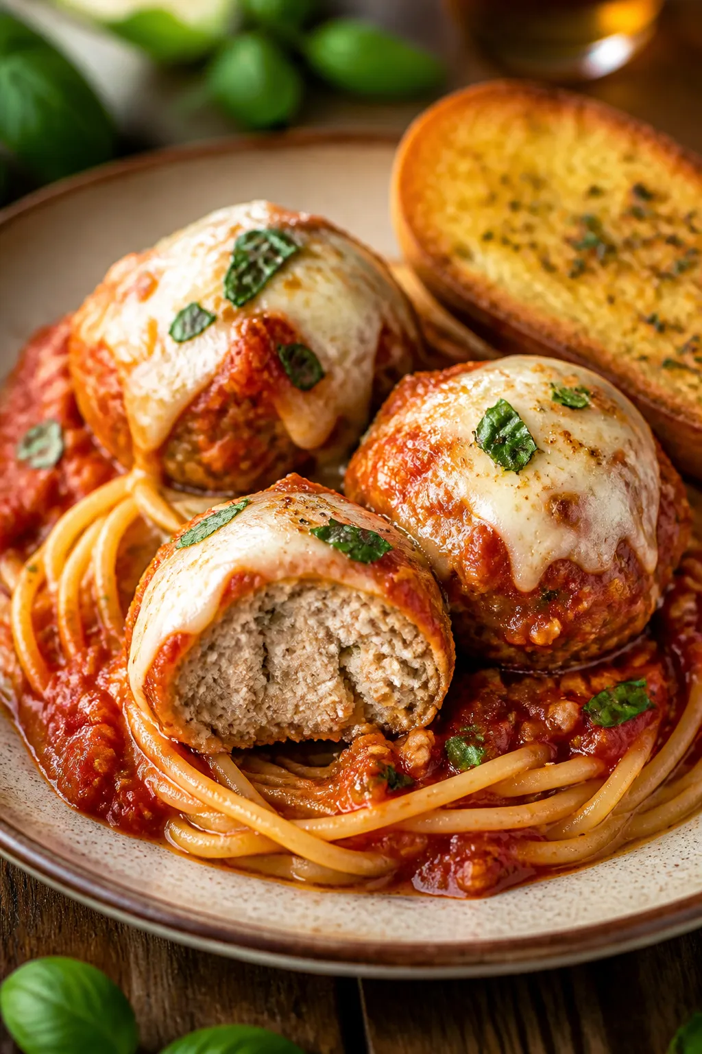 Final plated dish: Restaurant-quality presentation of spaghetti twirled into a neat nest topped with